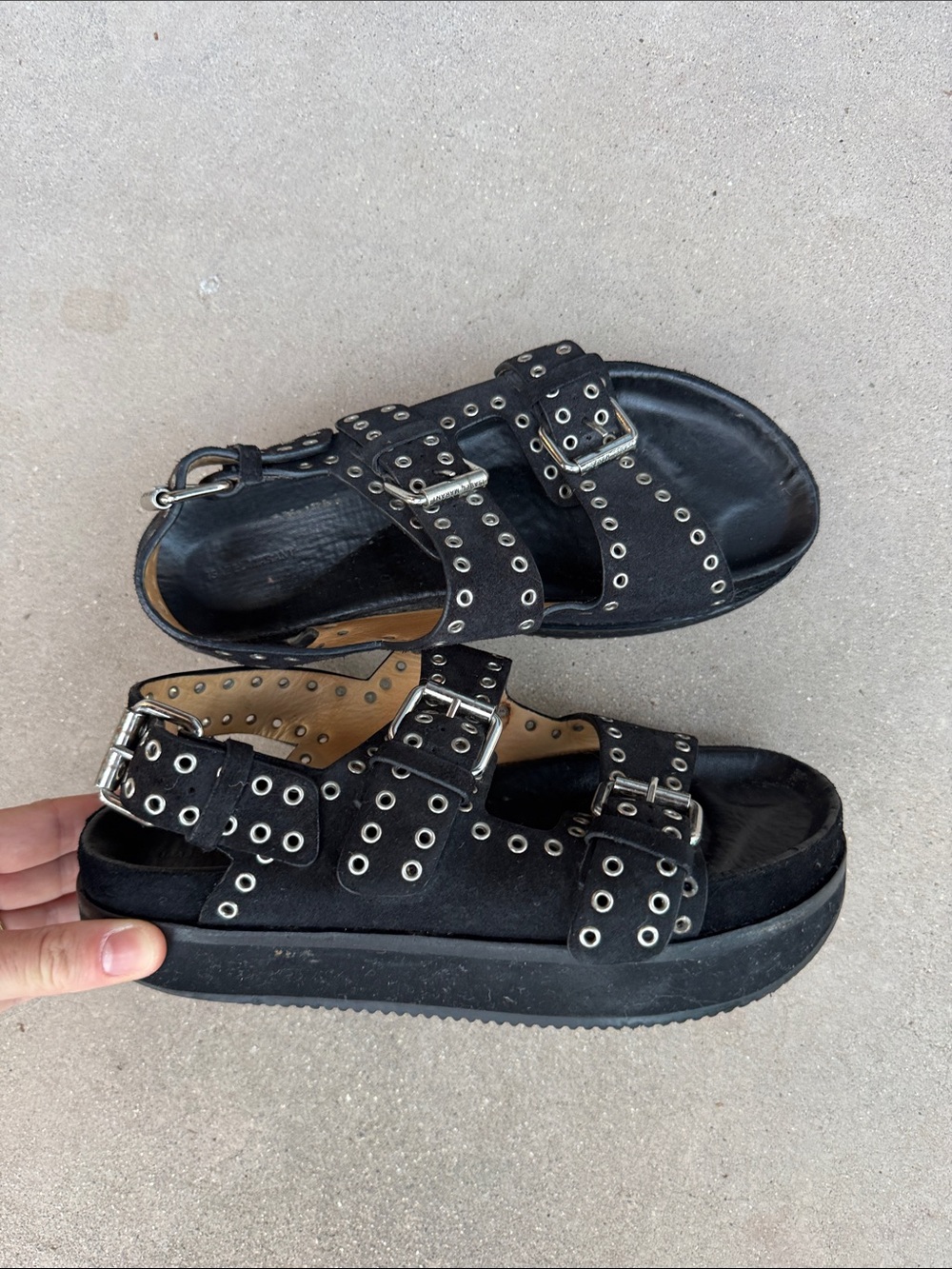 Isabel Marant Black Studded Platform Sandals - Women's Buckle Strap